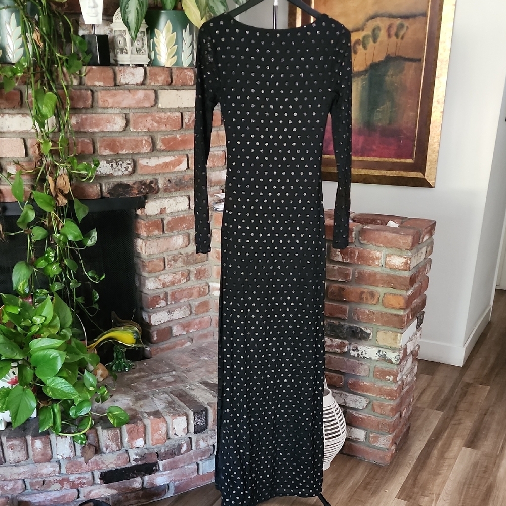 Lovers + Friends Black Studded Long Sleeve Maxi Dress Bodycon - Picture 7 of 14